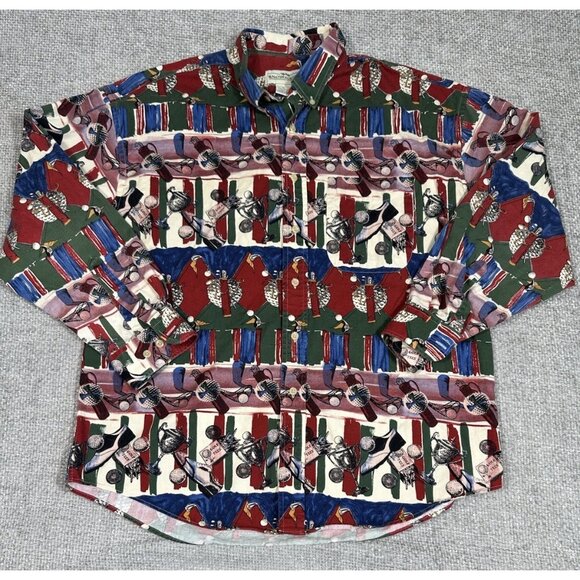 Vintage Natural Issue Shirt Mens Extra‎ Large Red Blue Golf All Over Print - Picture 1 of 9